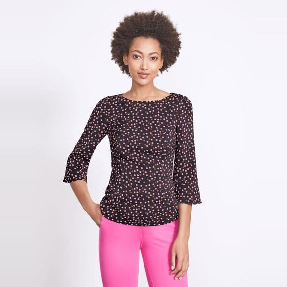 Boden Delia Top size US 6 UK 10 Black Pink Polka Dots Stretch Knit - Picture 2 of 14